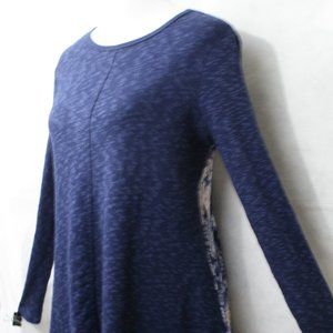 Max Jeans Navy Blue Cotton Blend Pullover Blouse w/ Floral Back SZ XS EUC